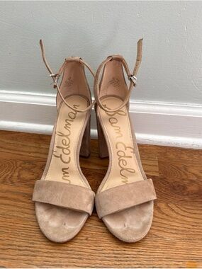 Sam Edelman Tan Suede Block Heel Sandals with Ankle Strap